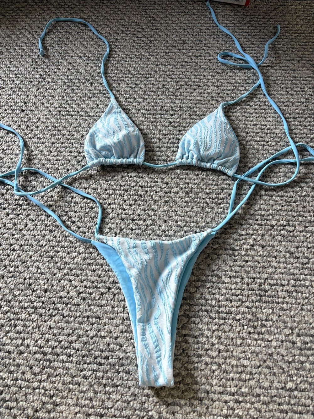 Light Blue Textured Triangle Bikini Set - Women Swim
